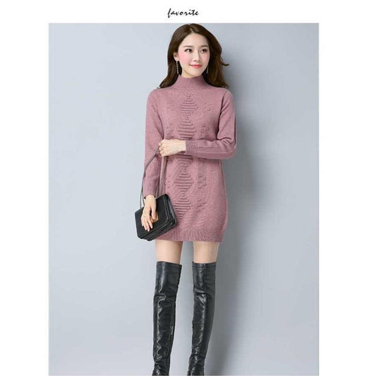Half Turtleneck Wool Pullover Sweater Loose Mid-length Sweater Women Ladies Bottoming Shirt