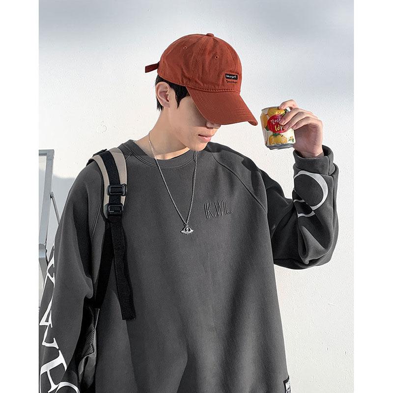 Spring and Autumn Loose and Casual All-match Letter Printing Top Ins Large Size Long-sleeved Round Neck Sweater Men