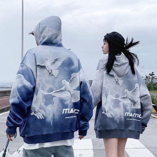 Autumn Winter Plus Velvet Sweater Couple Loose Gradient Color Tie-dye Hoodie Men Women Hooded Sweatshirt Unisex