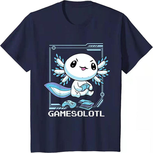 Axolotl Fish Playing Video Games Lizard Funny Unisex T-Shirt Men's Short Sleeve T-Shirt Cotton Tee Eu Size