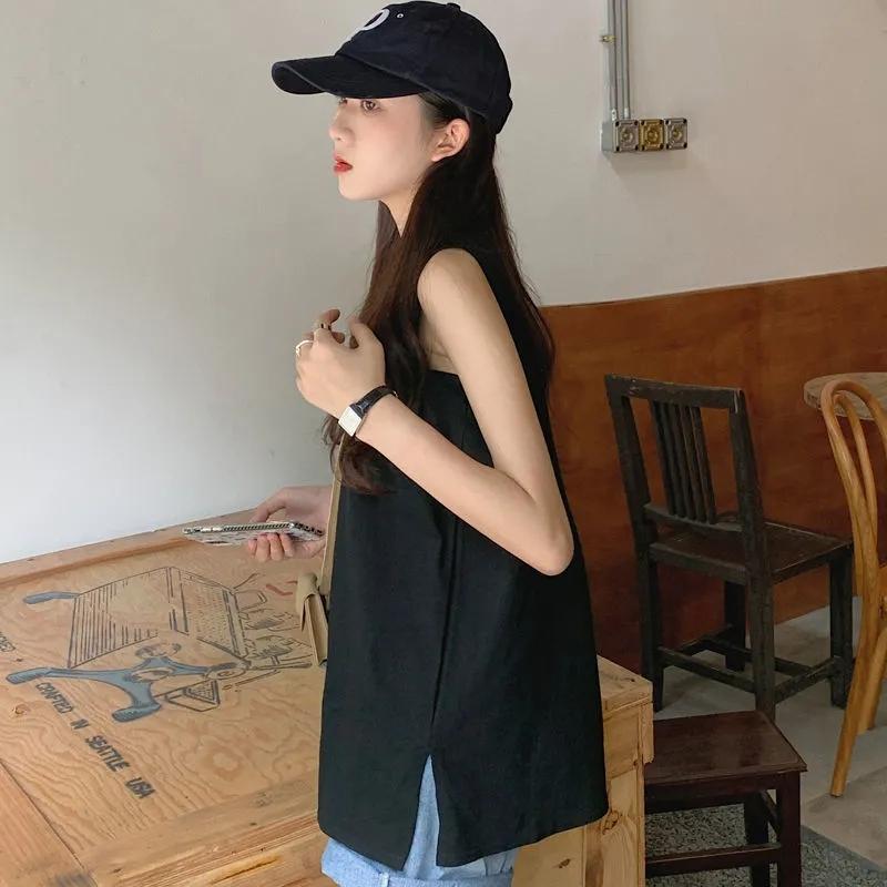 Japanese-style Split Vest Women's Summer Outer Wear Ins Sleeveless T-shirt Sports Inner Top Fitness Jogging Top