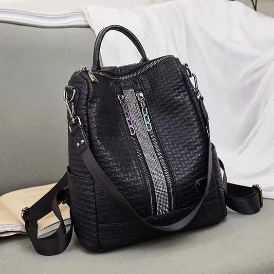 Soft Leather Backpack Ladies Casual Versatile Leather Backpack Lightweight Travel Bag