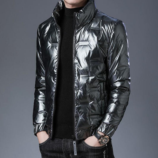 Glossy Lightweight Down Jacket Short Winter Trend Thickening Warm Standing Collar Men's Jacket