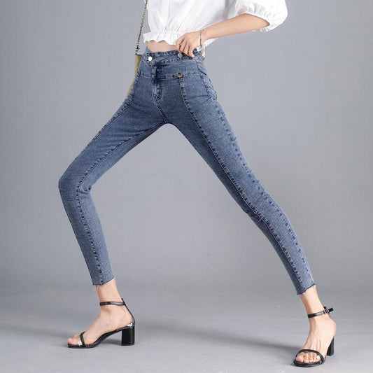 Spring and Autumn Models of Stretch Jeans Women's High-waisted Slim and Versatile Student's Slim Feet Nine-point Leggings
