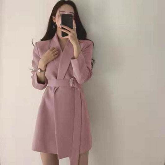 Suit Jacket Women's Spring and Autumn Korean Version High Street Design Sense Mid-length Blazer Belt Waist Slim Top Coat Elegent Jacket