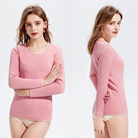 Thermal Underwear Plus Velvet O-neck Female Tight Suit Thicken Windproof Comfortable Soft Lining Women Winter Clothes Long Sleeve High Elasticity Slim