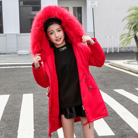 Winter Girls' Cotton-padded Clothes Thick Velvet Pike Clothing Mid-length Kids Winter Parkas