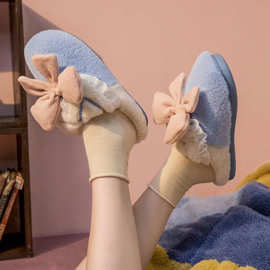 Cute Bowknot Cotton Slippers Keep Warm and Comfortable In Autumn and Winter Indoor Non-slip
