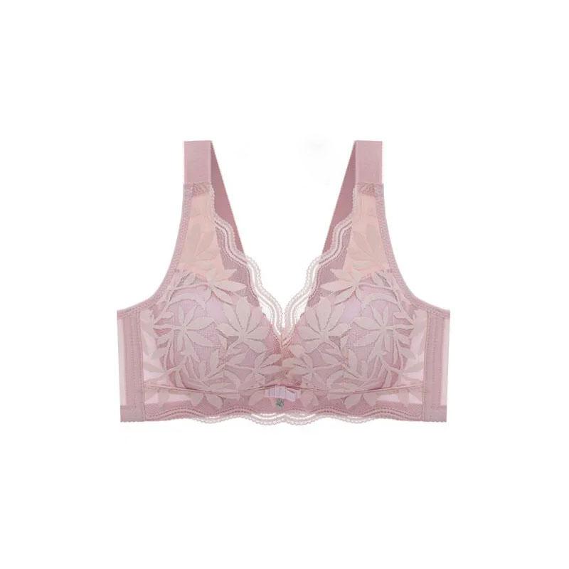 Ladies Gathered Underwear No Steel Ring Thickened Adjustable Bra Anti-sagging Comfortable Back Buckle Bra Lace Embroidered Bra