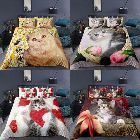 Cartoon Cat Bed Set Pills Set Three Sets of Home Bedding To Increase The Size