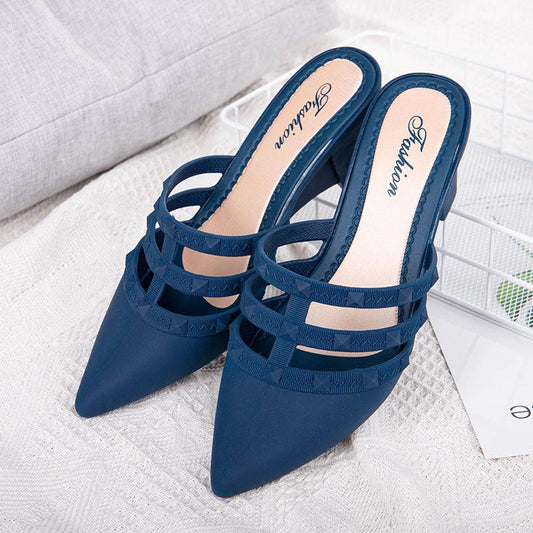 Summer Lazy Casual Fashion Thick Heel Sandals and Slippers Female Pointed Toe Korean Style Slope Heel Casual Shoes