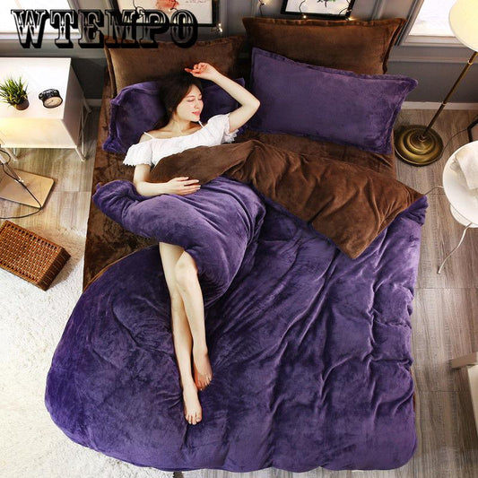 Flannel Suite Bed Four-piece Winter Warm Thicken Cotton Soft Bedroom Home Textile Set