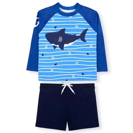 Children's Long-sleeved Cartoon Separate Swimsuit Kids Boys Cute Shark Long-sleeved Swimming Trunks Suit Comfortable Breathable Bathing Suit