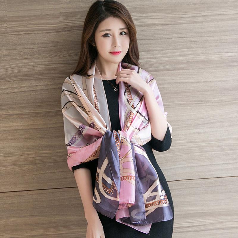 Flower Wrap Shawl Silk Imitation Satin Women Elegant Scarf All-match Headscarf Sunscreen Gauze Shawl