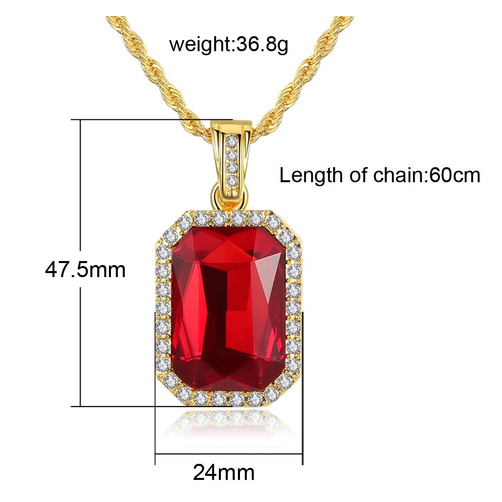 European and American Tide Brand Necklace with Ruby Necklace Hip Hop Hip Hop Necklace Pendant