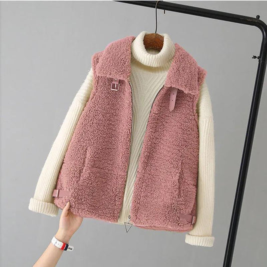Lamb Plush Waistcoat Ladies Short Outer Wear Short Autumn and Winter New Loose High-end Waistcoat All-match Short Jacket
