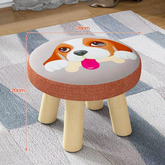Animal Print Four-corner Sofa Stool Pine Solid Wood Chair Children Stool Shoe Change Seat Round Bench