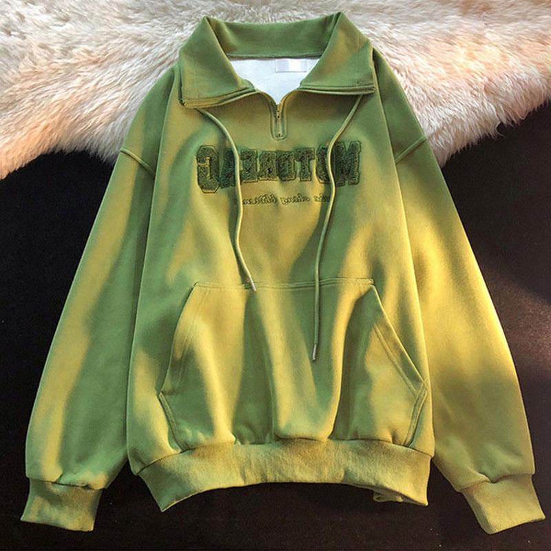 Women's Retro Polo Shirt Sweater Spring and Autumn Loose Ins Lazy Wind Bf Thin Zipper Jacket Long-sleeved Pullover Sweater