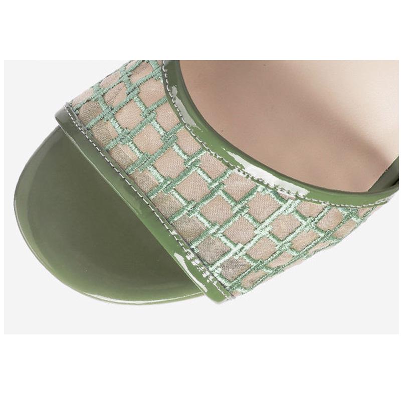 Summer Word Buckle Middle Heel Ladies Sandals Thick Heel Plus Size Women's Shoes All-match Leather Mesh Sandals Women