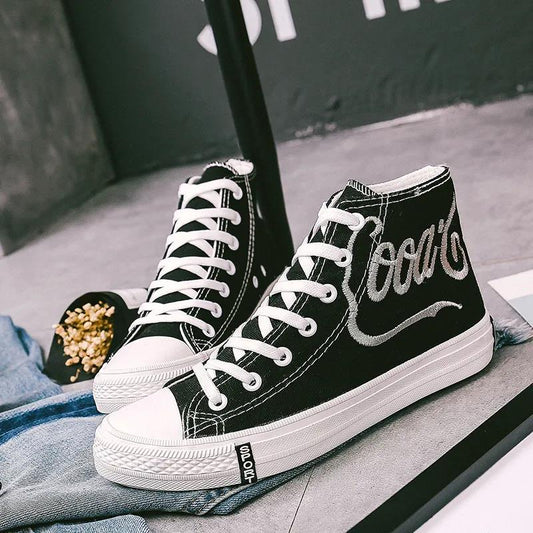 Student Women's Cloth Shoes Korean Canvas Shoes Embroidery Board High-top Shoes Women's Shoes White Shoes Women