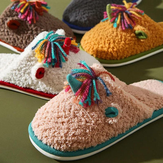 Autumn and Winter Tassel Cotton Slippers Casual Warm Flat Shoes Indoor Non-slip Cotton Shoes Soft Shoes