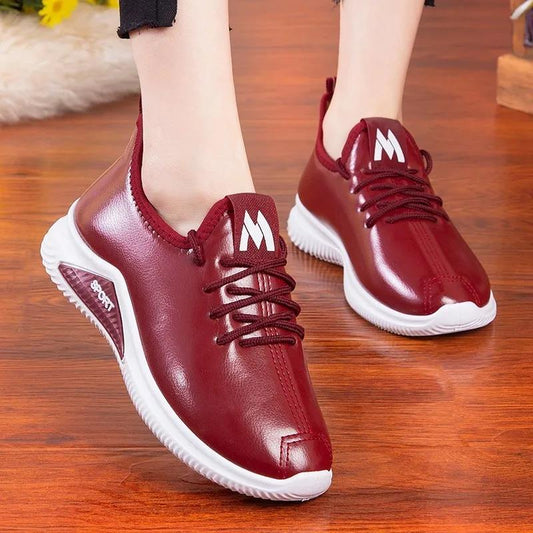 Cotton Shoes Women's Winter Leather Waterproof Short Boots Plus Velvet Thick Flat Bottom Non-slip Warm Small Leather Shoes