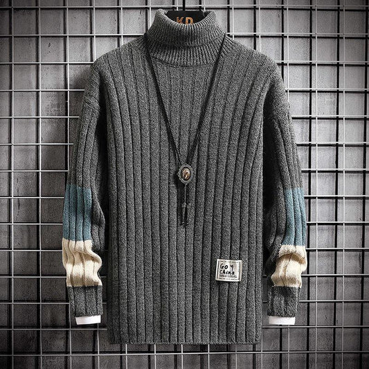 Winter Men's Fleece Sweater Bottoming Shirt Thickened Knitted Sweater Turtleneck Warm Sweater