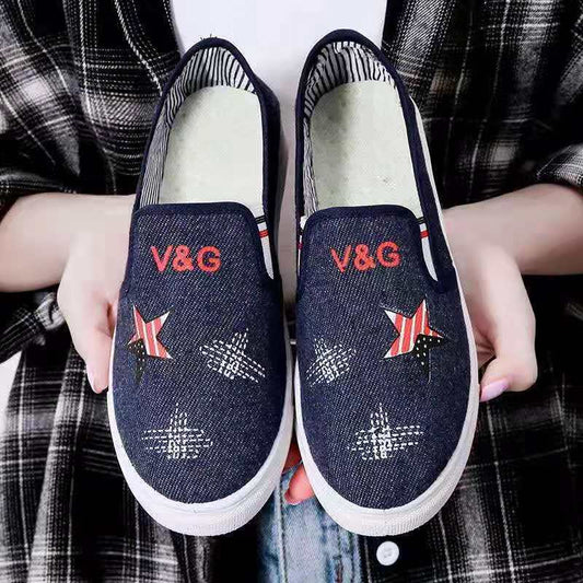 Cloth Shoes Women's Shoes Flat Heel Casual Shoes Single Shoes Running Shoes Women's One-step Shallow Mouth Low-top Student Shoes