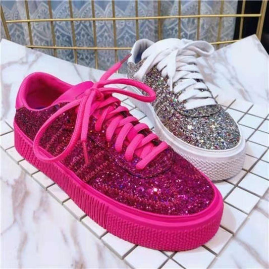 Women's Pink Sequined Shoes Low-top Lace-up Casual Shoes Women's Skate Shoes Student Personality Paired Shoes