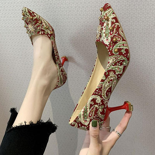 Plus Size 35-39 Summer Women Bohemian Prom High Heels Wear-resistant Non-slip Office Lady Sandals Bridal Shoes