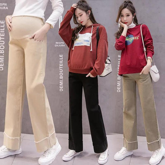 Maternity Trousers Cotton Casual Trousers Autumn Clothes Stretchy Belly Lift Loose Maternity Wide-leg Pants