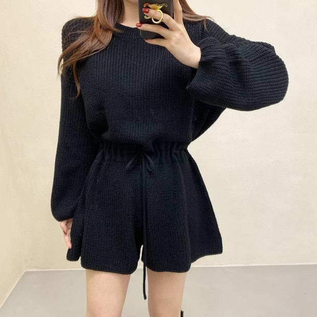 Sweater Jumpsuit Women Casual Playsuits Drawstring Waist Long-sleeved Knitted Wide-leg Jumpsuit Korean Loose Rompers Overalls