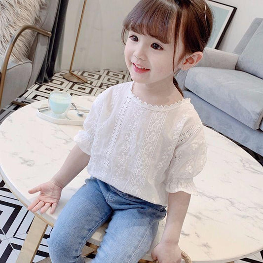 Girls' Summer Dress Girls' Shirt Loose Version 1-8 Years Old Children's Short Sleeve Shirt