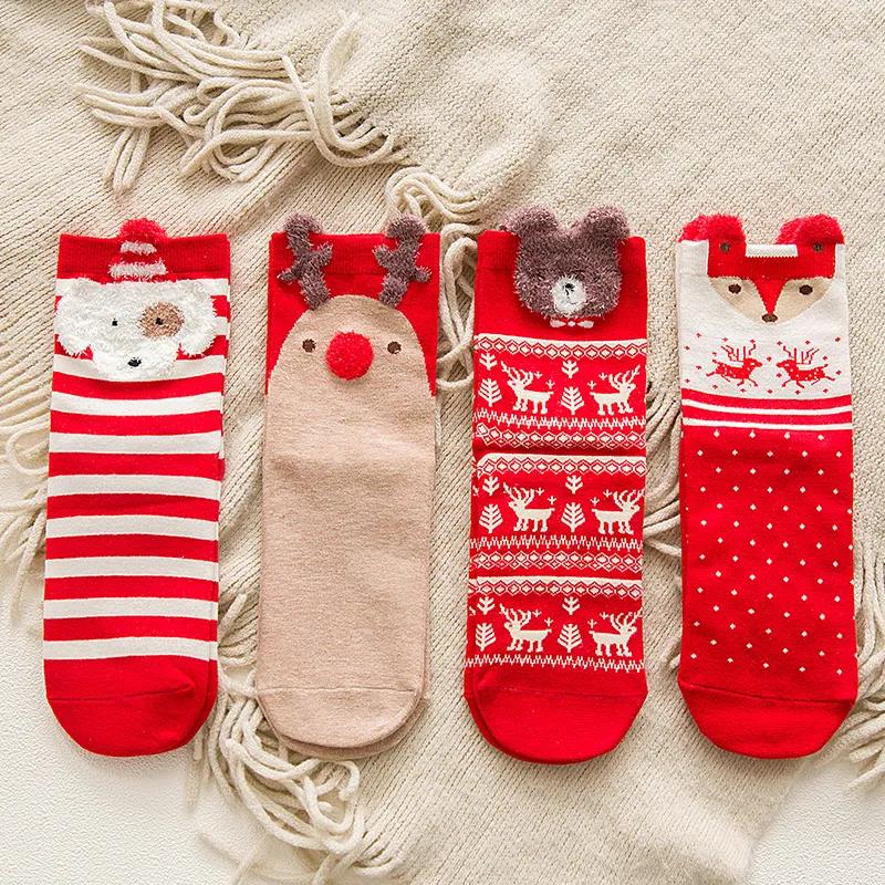 Women Four-piece Socks Casual Winter Christmas Socks Cartoon Keep Warm Cute Lady Girls Sock Christmas Gift