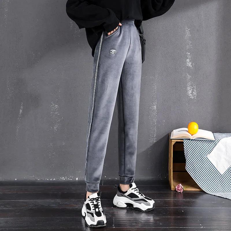 Velvet Sports Pants Women's Autumn and Winter Plus Velvet Thickening Warm BF Wind Harem Pants Loose Casual Pants Guard Pants Trousers