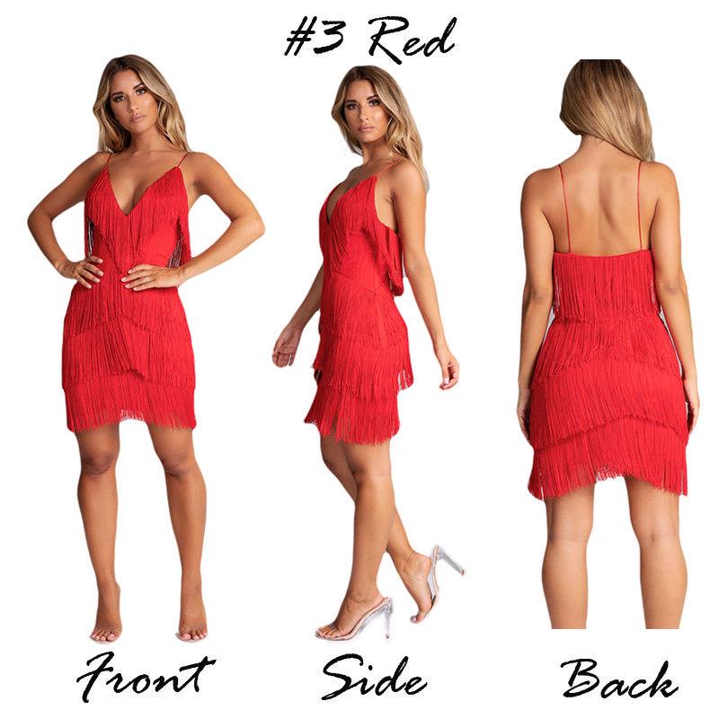 Women Sexy Backless Deep V neck Dress Party Evening Pencil Dress Tassels Slim Dress Sexy Wome
