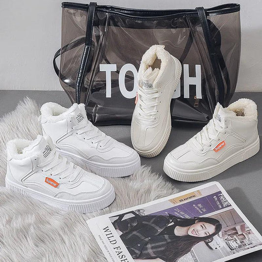 Autumn and Winter High-top White Shoes Women's Shoes All-match Casual Snow Boots Plus Velvet Cotton Shoes