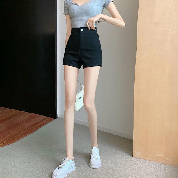 Black High Waist Denim Shorts Women's Summer Bag Hip Tight High Waist Straight Shorts