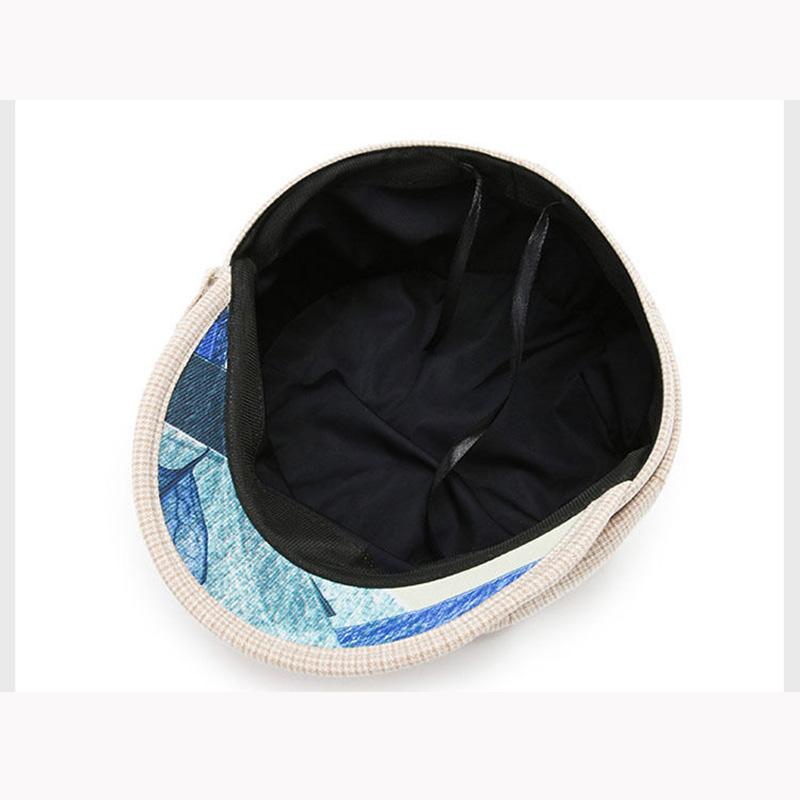 Women's Plaid Flower Octagonal Beret Hat Cotton Linen Diamond Hat Spring Autumn Mother Hat Middle-aged Elderly Baker Hat