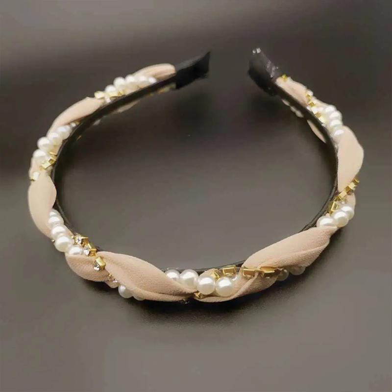 Diamond-studded Wavy Headband Hairpin Pearl Cloth Hairband Female Sweet Girl Headdress Headband Hairband Wash Face Hairband Bangs Fixed Clip Jewelry