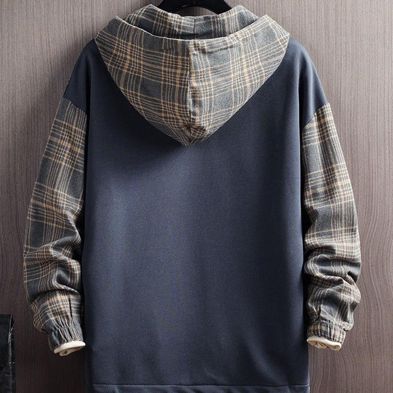 Spring and Autumn Hooded Sweater Men's Splicing Pullover Teen Slim Fit Trend Shirt Top Jacket Men's Clothing
