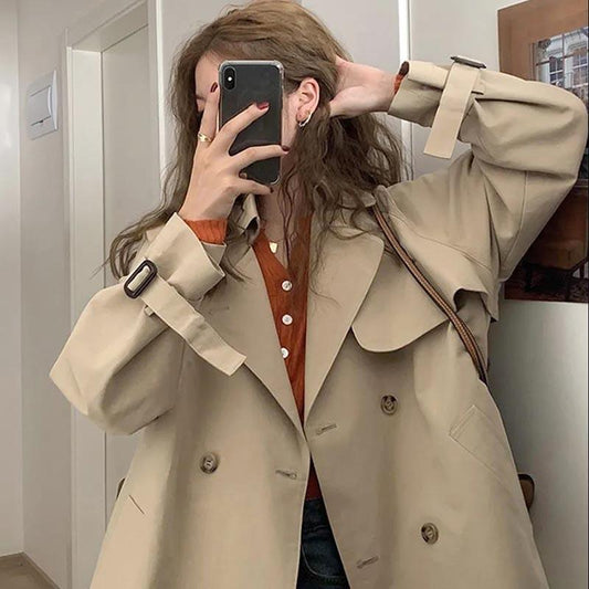 Lining Trench Coat Women's Spring and Autumn Style Waist Loose Casual Hooded Raincoat Jacket