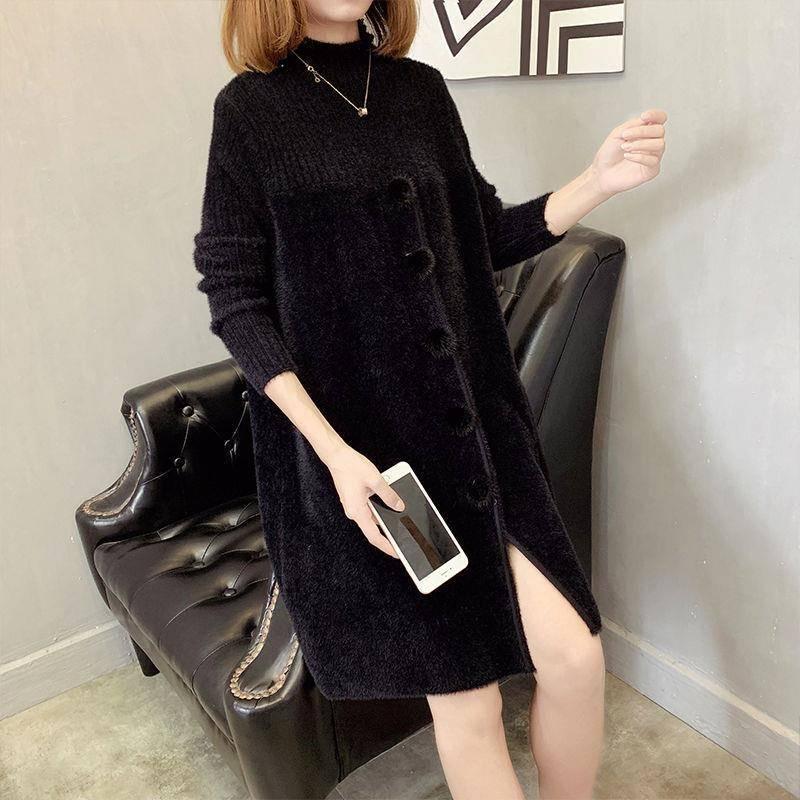 Sweater Covering Belly Women's Thick Solid Color Mid-length Bottoming Shirt Loose and Comfortable Long-sleeved Coat