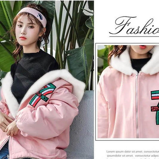 Plus Velvet Mid-length Padded Coat Winter Student Loose Thick Lamb Wool Coat