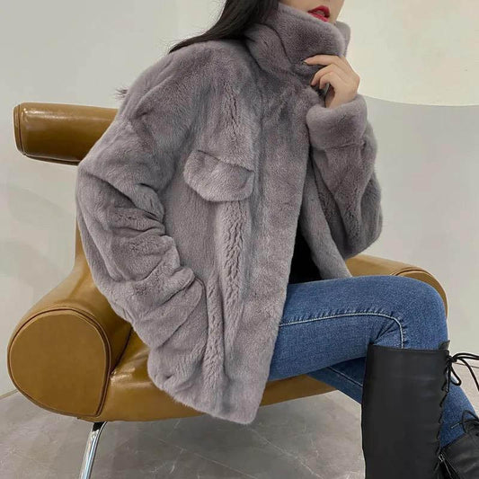 WTEMPO Winter Fur Coat Women Thickened Imitation Rabbit Fur Short Loose Mink Fluffy Coat