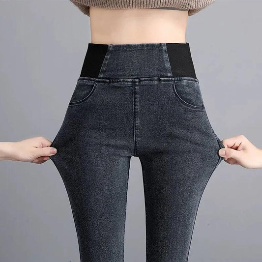 High Waist Denim Trousers Women's Elastic Waist Plus Size Pencil Pants Spring Summer Autumn Skinny Denim Pants
