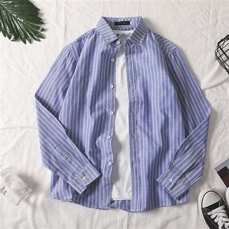 Spring and Autumn Striped Shirt Loose Young Student Thin Jacket Trend