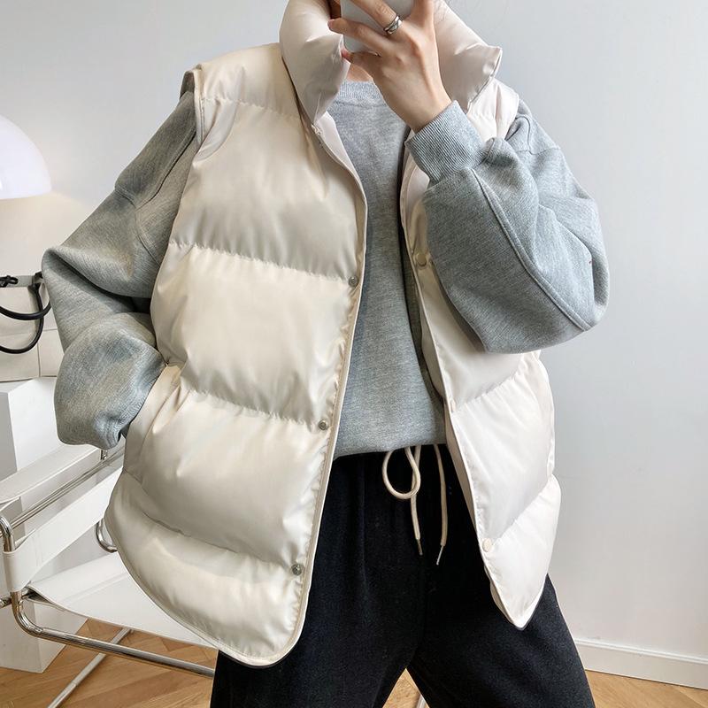 Thick Cotton Vest Women's Short Autumn and Winter Loose Sleeveless Warm Coat Stand Collar Vest