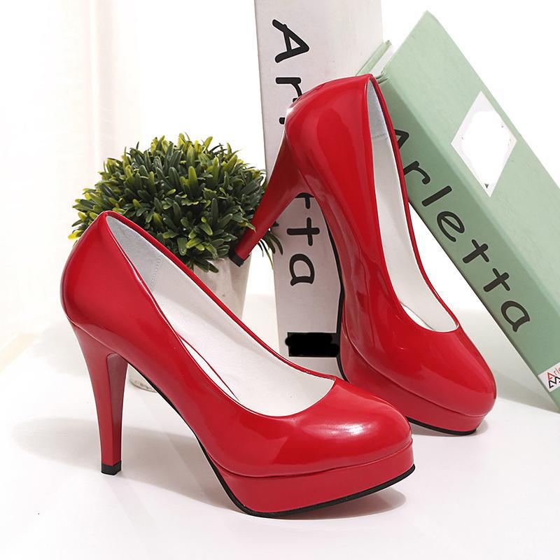 10cm Round Toe High Heels Women Spring Summer Stiletto Shallow Mouth Sexy Patent Leather Business Shoes Wedding Shoes Waterproof Single Shoes