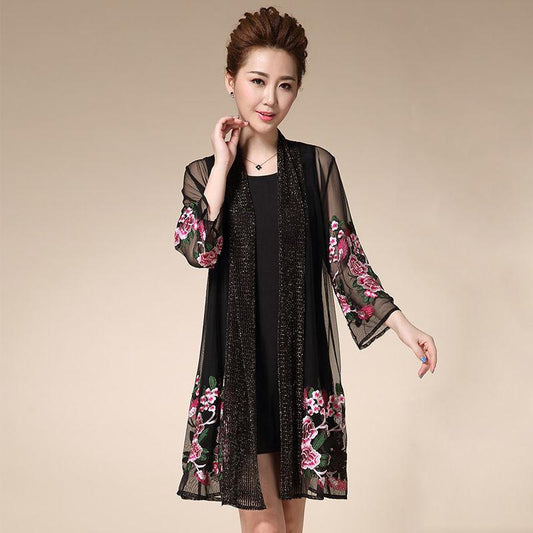 1pcs Sun-Dress Women's Chiffon Cardigan Flowers Sun Protection Clothing Mid-length Plus Size Loose Outer Thin Coat Beach Air-conditioned Rooms